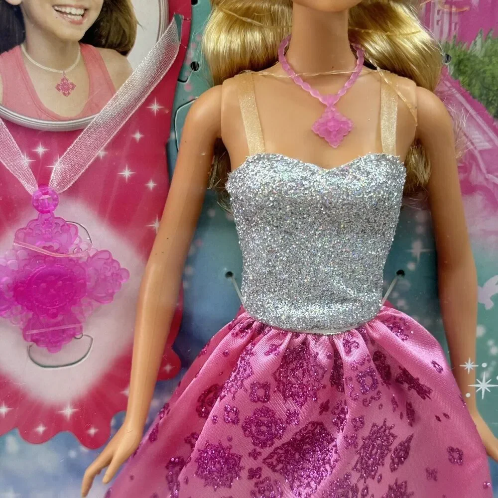 Barbie Princess Blonde Barbie Doll Gift Girl Necklace Pink Dress Crown *Read